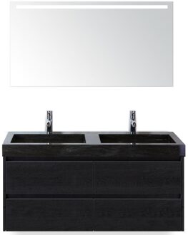 Dante Badmeubelset 120 cm - Black Oak - Wastafel Hardsteen Wit Lucca Dubbel met Sence Spiegel