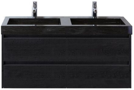 Dante Badmeubelset 120 cm - Black Oak - Wastafel Hardsteen Wit Lucca Dubbel