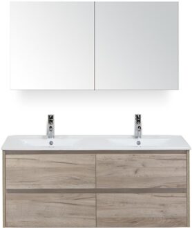 Dante Badmeubelset 120 cm - Craft Oak - Keramische Wastafel Wit Enjoy met Spiegelkast