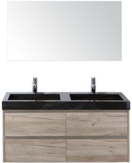 Dante Badmeubelset 120 cm - Craft Oak - Wastafel Hardsteen Wit Lucca Dubbel met Spiegel