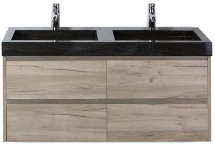 Dante Badmeubelset 120 cm - Craft Oak - Wastafel Hardsteen Wit Lucca Dubbel
