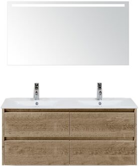 Dante Badmeubelset 120 cm - Natuur Eiken - Keramische Wastafel Wit Enjoy met Sence Spiegel