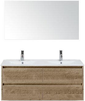 Dante Badmeubelset 120 cm - Natuur Eiken - Keramische Wastafel Wit Enjoy met Spiegel