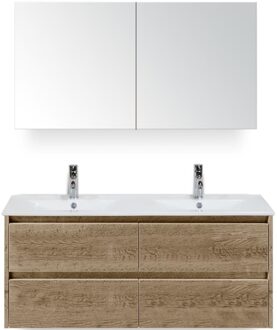 Dante Badmeubelset 120 cm - Natuur Eiken - Keramische Wastafel Wit Enjoy met Spiegelkast