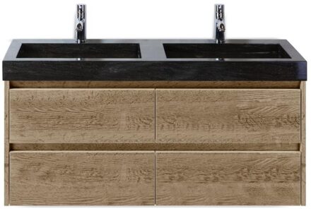 Dante Badmeubelset 120 cm - Natuur Eiken - Wastafel Hardsteen Wit Lucca Dubbel