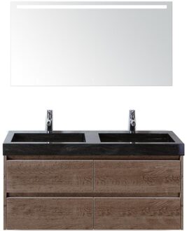 Dante Badmeubelset 120 cm - Tabacco - Wastafel Hardsteen Wit Lucca Dubbel met Sence Spiegel