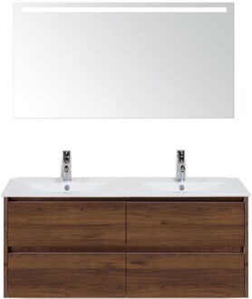 Dante Badmeubelset 120 cm - Walnoot - Keramische Wastafel Wit Enjoy met Sence Spiegel