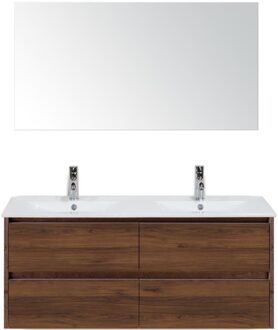 Dante Badmeubelset 120 cm - Walnoot - Keramische Wastafel Wit Enjoy met Spiegel