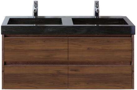 Dante Badmeubelset 120 cm - Walnoot - Wastafel Hardsteen Wit Lucca Dubbel