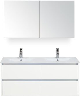 Dante Badmeubelset 120 cm - Wit Hoogglans - Keramische Wastafel Wit Enjoy met Spiegelkast
