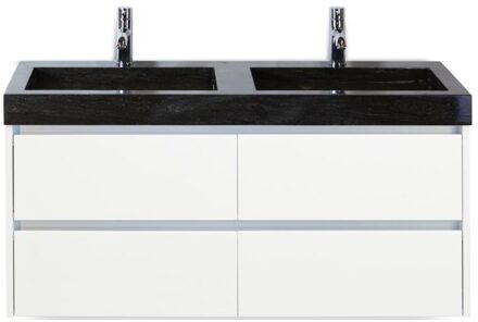 Dante Badmeubelset 120 cm - Wit Hoogglans - Wastafel Hardsteen Wit Lucca Dubbel