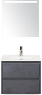 Dante Badmeubelset 60 cm - Beton Antraciet - Keramische Wastafel Wit Cover met Sence Spiegel
