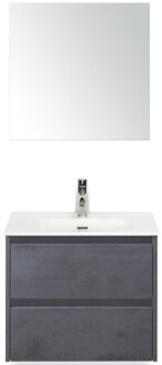 Dante Badmeubelset 60 cm - Beton Antraciet - Keramische Wastafel Wit Cover met Spiegel