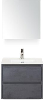Dante Badmeubelset 60 cm - Beton Antraciet - Keramische Wastafel Wit Cover met Spiegelkast