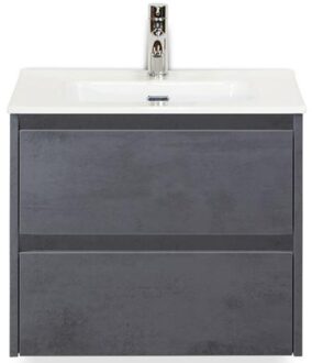 Dante Badmeubelset 60 cm - Beton Antraciet - Keramische Wastafel Wit Cover