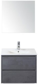 Dante Badmeubelset 60 cm - Beton Antraciet - Keramische Wastafel Wit Enjoy met Spiegel