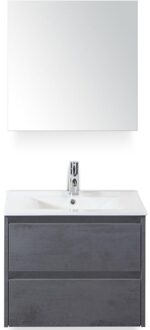 Dante Badmeubelset 60 cm - Beton Antraciet - Keramische Wastafel Wit Enjoy met Spiegelkast