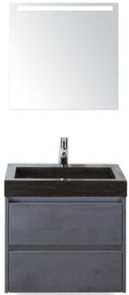 Dante Badmeubelset 60 cm - Beton Antraciet - Wastafel Hardsteen Wit Lucca met Sence Spiegel