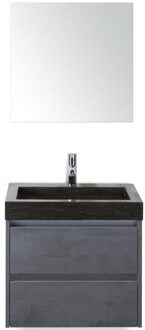 Dante Badmeubelset 60 cm - Beton Antraciet - Wastafel Hardsteen Wit Lucca met Spiegel