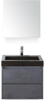Dante Badmeubelset 60 cm - Beton Antraciet - Wastafel Hardsteen Wit Lucca met Spiegelkast