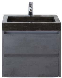 Dante Badmeubelset 60 cm - Beton Antraciet - Wastafel Hardsteen Wit Lucca
