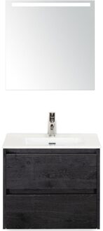 Dante Badmeubelset 60 cm - Black Oak - Keramische Wastafel Wit Cover met Sence Spiegel