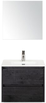 Dante Badmeubelset 60 cm - Black Oak - Keramische Wastafel Wit Cover met Spiegel