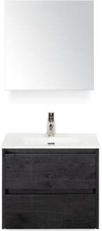 Dante Badmeubelset 60 cm - Black Oak - Keramische Wastafel Wit Cover met Spiegelkast