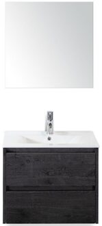 Dante Badmeubelset 60 cm - Black Oak - Keramische Wastafel Wit Enjoy met Spiegel