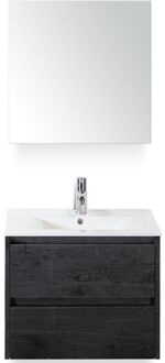 Dante Badmeubelset 60 cm - Black Oak - Keramische Wastafel Wit Enjoy met Spiegelkast