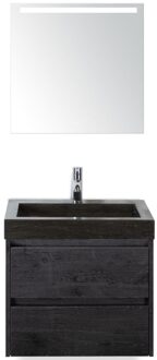 Dante Badmeubelset 60 cm - Black Oak - Wastafel Hardsteen Wit Lucca met Sence Spiegel