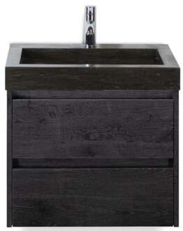 Dante Badmeubelset 60 cm - Black Oak - Wastafel Hardsteen Wit Lucca