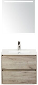 Dante Badmeubelset 60 cm - Craft Oak - Keramische Wastafel Wit Cover met Sence Spiegel