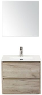 Dante Badmeubelset 60 cm - Craft Oak - Keramische Wastafel Wit Cover met Spiegel