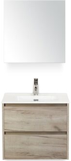 Dante Badmeubelset 60 cm - Craft Oak - Keramische Wastafel Wit Cover met Spiegelkast