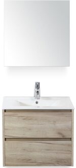 Dante Badmeubelset 60 cm - Craft Oak - Keramische Wastafel Wit Enjoy met Spiegelkast