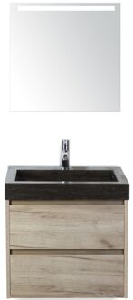 Dante Badmeubelset 60 cm - Craft Oak - Wastafel Hardsteen Wit Lucca met Sence Spiegel