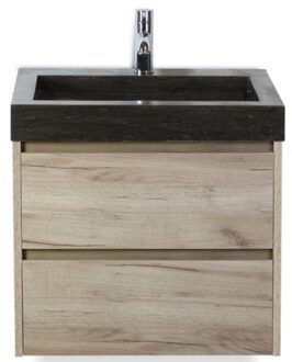 Dante Badmeubelset 60 cm - Craft Oak - Wastafel Hardsteen Wit Lucca