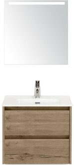 Dante Badmeubelset 60 cm - Natuur Eiken - Keramische Wastafel Wit Cover met Sence Spiegel