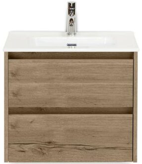 Dante Badmeubelset 60 cm - Natuur Eiken - Keramische Wastafel Wit Cover