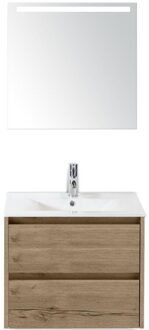 Dante Badmeubelset 60 cm - Natuur Eiken - Keramische Wastafel Wit Enjoy met Sence Spiegel