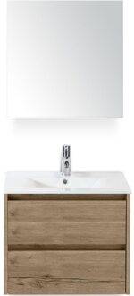 Dante Badmeubelset 60 cm - Natuur Eiken - Keramische Wastafel Wit Enjoy met Spiegelkast