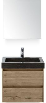 Dante Badmeubelset 60 cm - Natuur Eiken - Wastafel Hardsteen Wit Lucca met Spiegelkast