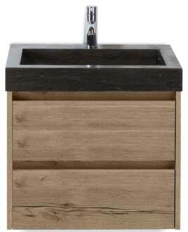 Dante Badmeubelset 60 cm - Natuur Eiken - Wastafel Hardsteen Wit Lucca