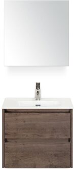 Dante Badmeubelset 60 cm - Tabacco - Keramische Wastafel Wit Cover met Spiegelkast