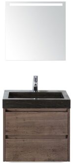 Dante Badmeubelset 60 cm - Tabacco - Wastafel Hardsteen Wit Lucca met Sence Spiegel