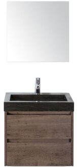 Dante Badmeubelset 60 cm - Tabacco - Wastafel Hardsteen Wit Lucca met Spiegel