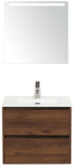 Dante Badmeubelset 60 cm - Walnoot - Keramische Wastafel Wit Cover met Sence Spiegel