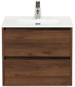 Dante Badmeubelset 60 cm - Walnoot - Keramische Wastafel Wit Cover