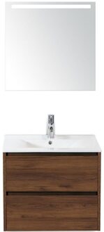 Dante Badmeubelset 60 cm - Walnoot - Keramische Wastafel Wit Enjoy met Sence Spiegel